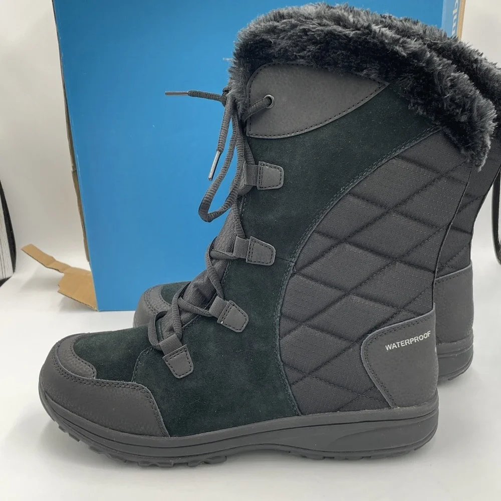 Columbia Womens Ice Maiden II Winter Snow Fur Boots Sz 11 Black Waterproof Insul